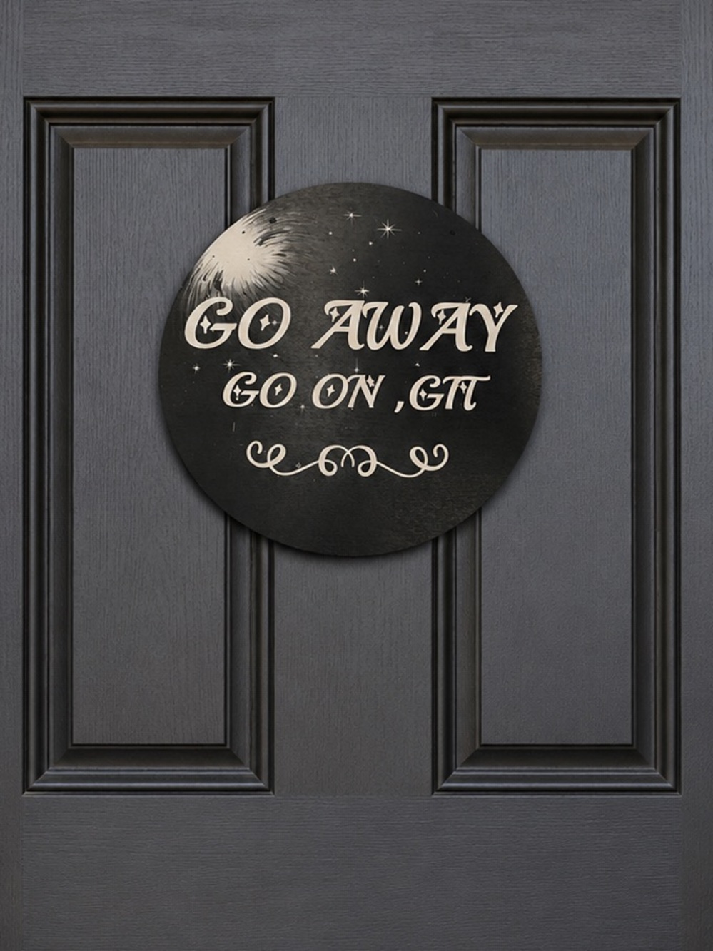 ✴️New✴️Round "Go Away" Black Front Door Sign